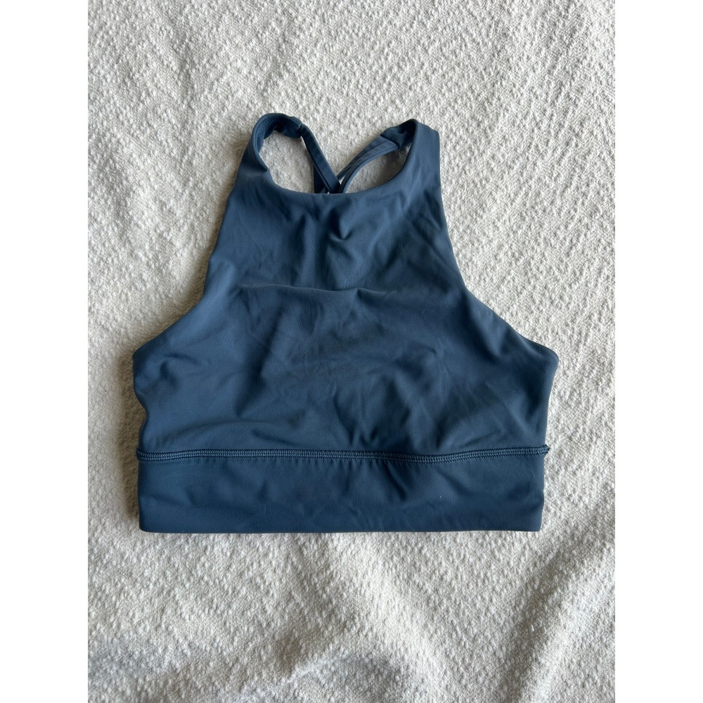 Lululemon Energy Bra High Neck Longline Blue Strappy Back Sports Bra